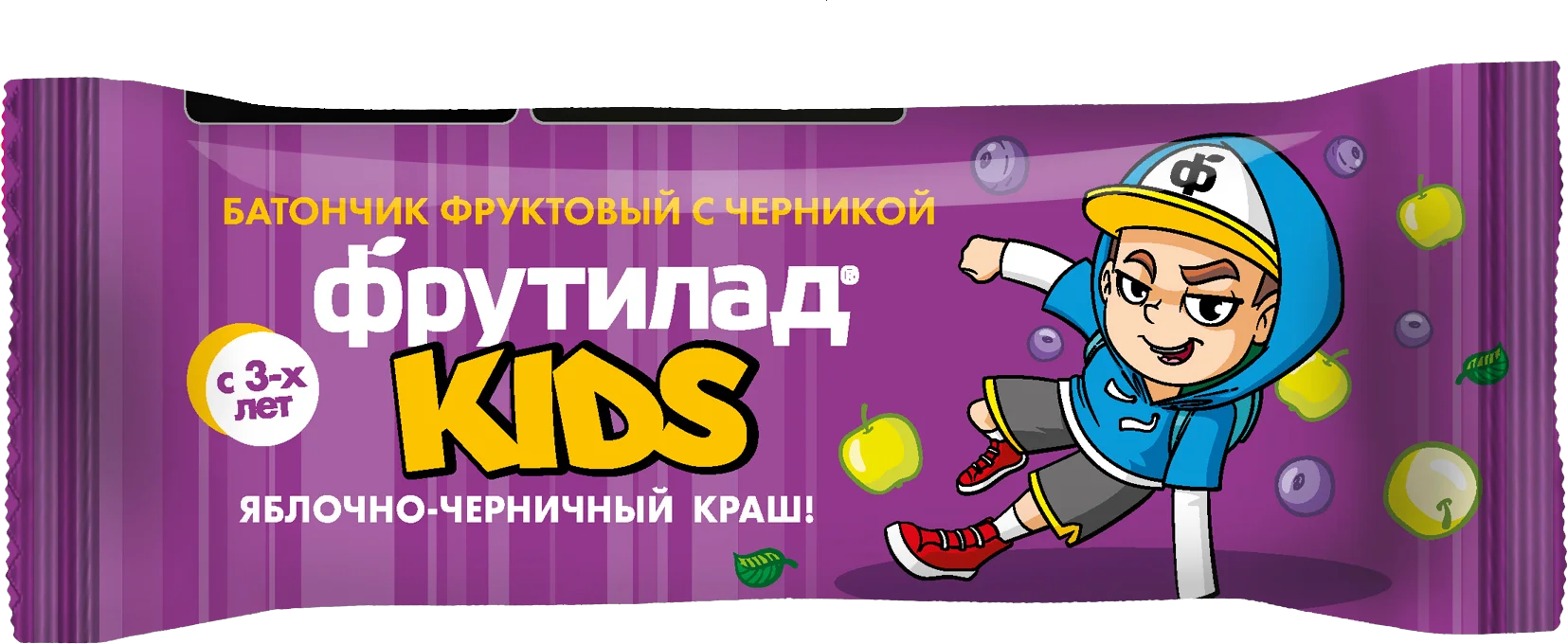 Фрутилад Kids, батончик, 25 г, 1 шт, яблочно-черничный краш, для детей с 3 лет фото