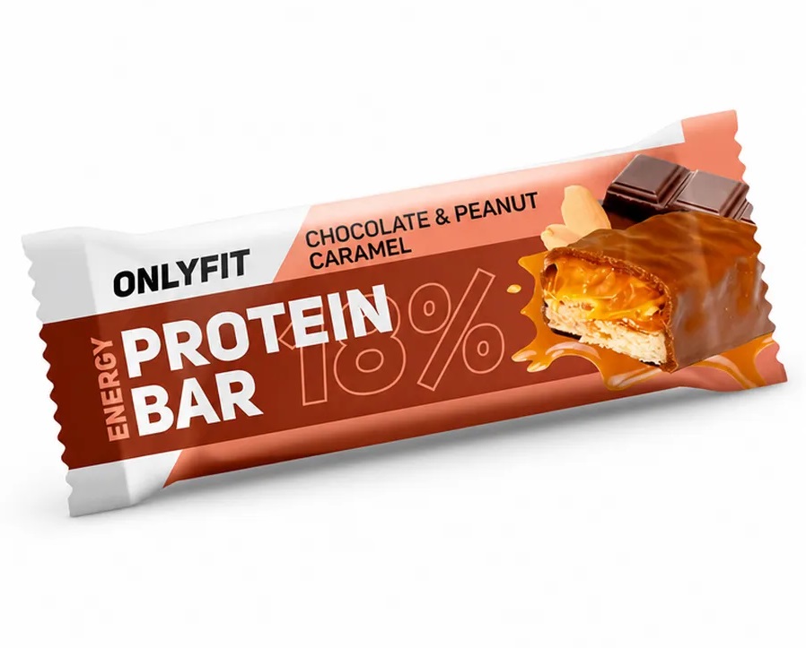 Onlyfit Батончик протеиновый глазированный, батончик, 50 г, 1 шт, арахисовая карамель + шоколад фото