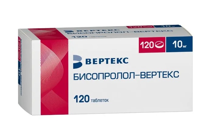 Бисопролол-Вертекс, 10 мг, таблетки, покрытые пленочной оболочкой, 120 шт. фото