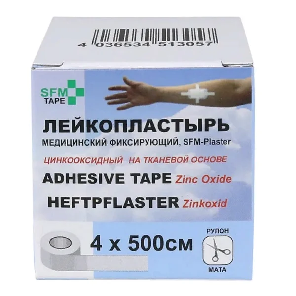 SFM-Plaster Пластырь фиксирующий, 4 см х 500 см, 1 шт, тканевая основа фото