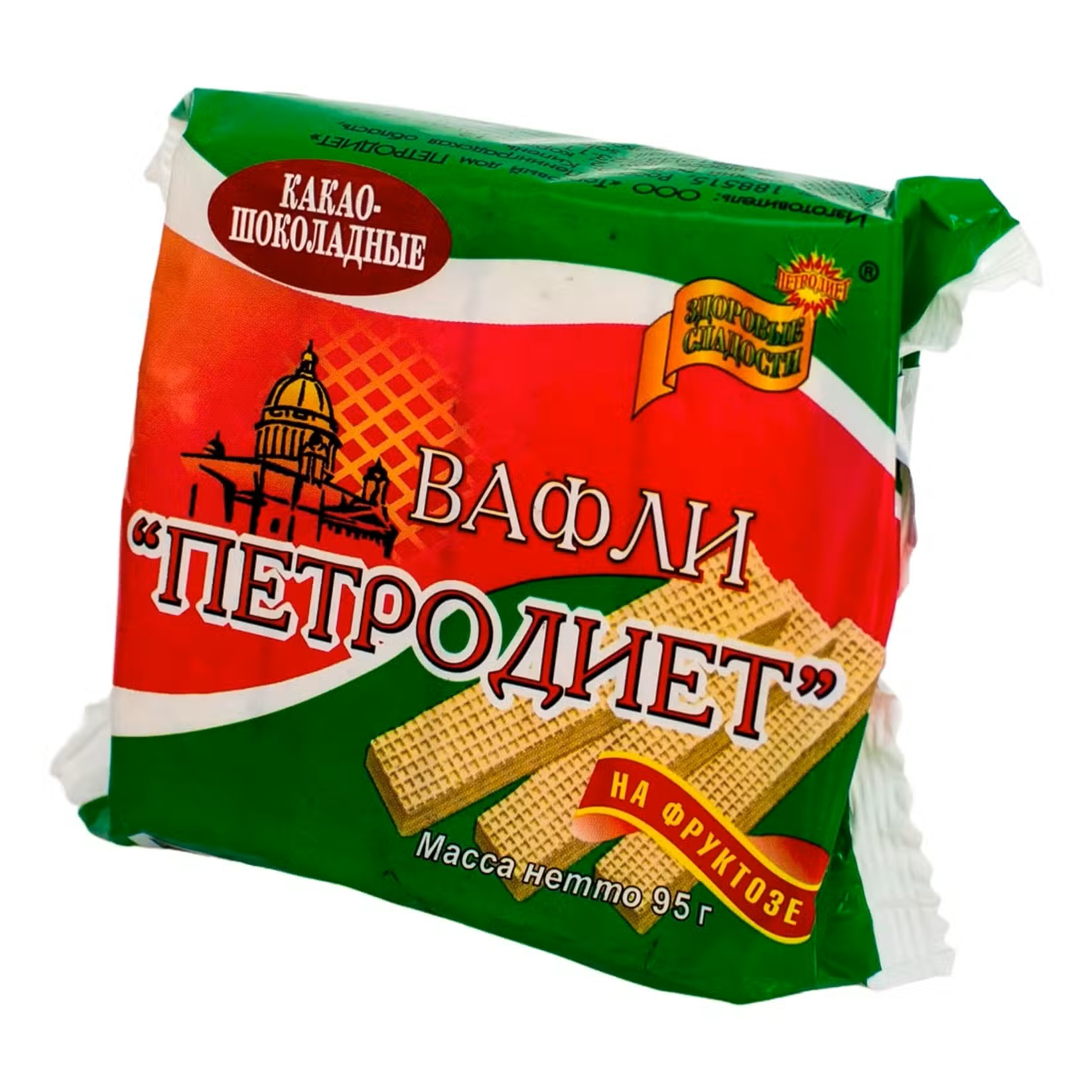 Невские вафли Какао-Шоколадные на фруктозе, 95 г, 1 шт, без сахара фото