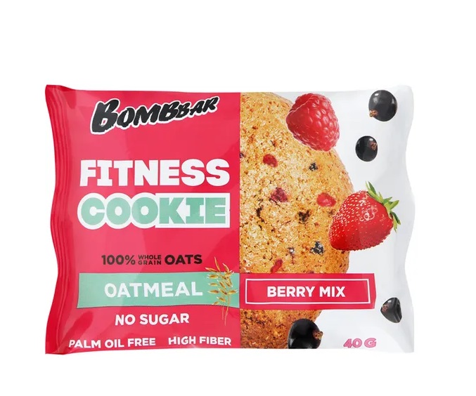 Bombbar Fitness Печенье овсяное без сахара, 40 г, 1 шт, ягодный микс фото