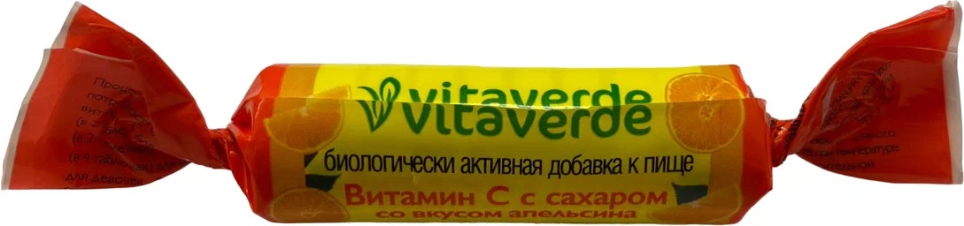 Vitaverde Аскорбинка с сахаром, таблетки жевательные, 10 шт, апельсин фото