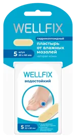 Wellfix Пластырь гидроколлоидный от влажных мозолей, 2 см х 6 см, 5 шт. фото