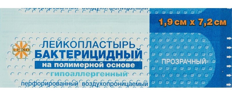 Leiko Лейкопластырь бактерицидный, 1.9 см х 7.2 см, лейкопластырь, 1 шт, прозрачный, полимерная основа фото
