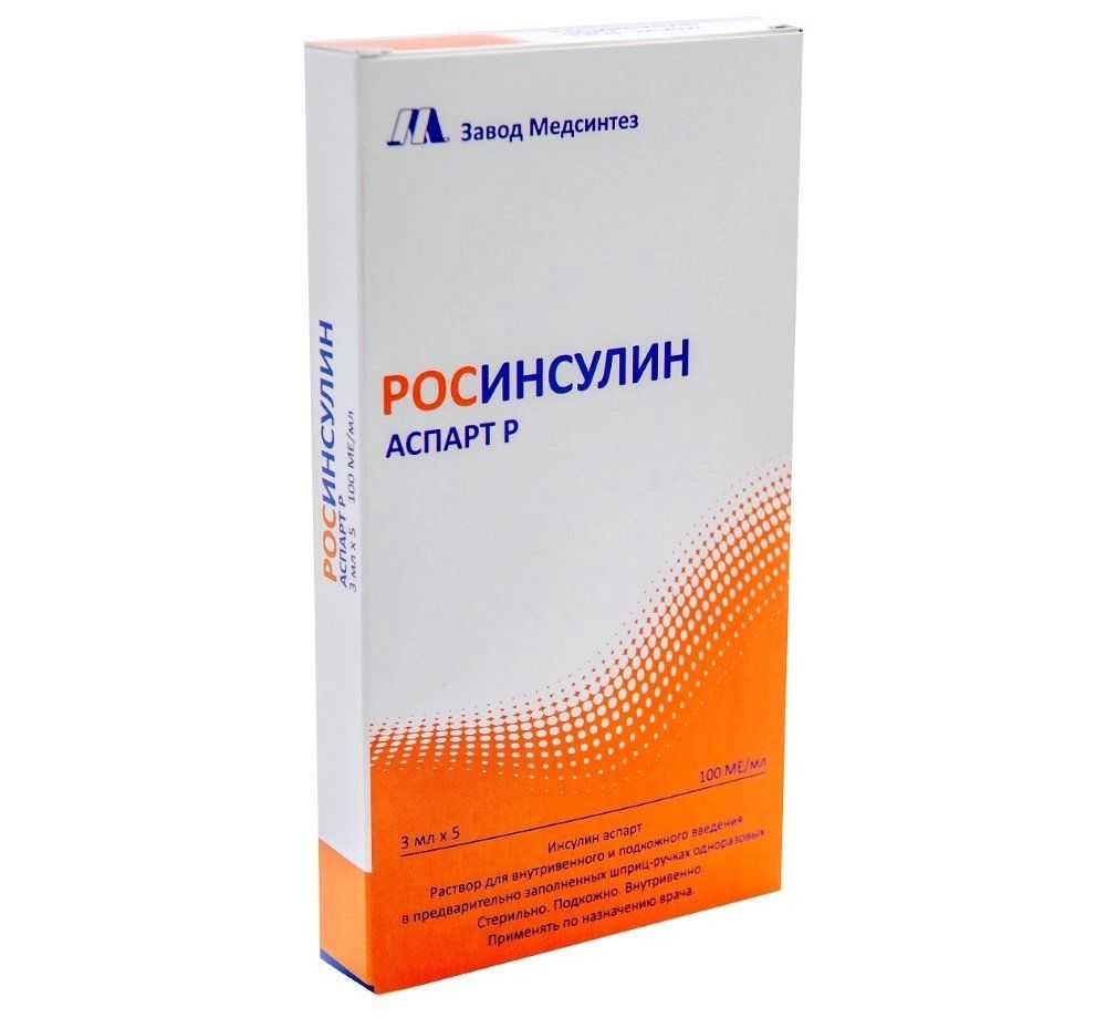 Росинсулин Аспарт Р, 100 МЕ/мл, раствор для внутривенного и подкожного введения, 3 мл, 5 шт, в шприц-ручках (Комфорт пен) фото