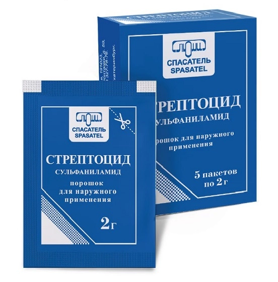 Стрептоцид, порошок для наружного применения, 2 г, 5 шт. фото