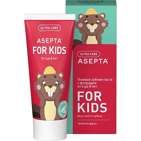 Асепта Kids Зубная паста гелевая детская от 4 до 8 лет, паста гелевая зубная, 50 мл, 1 шт, арбуз фото