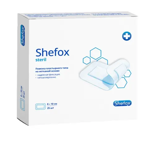 Shefox повязка пластырного типа на нетканой основе, 8 см х 10 см, повязка стерильная, 25 шт. фото