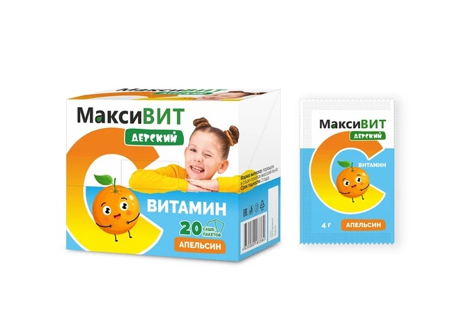 Максивит Витамин С детский, порошок для приема внутрь, 20 шт, апельсин фото