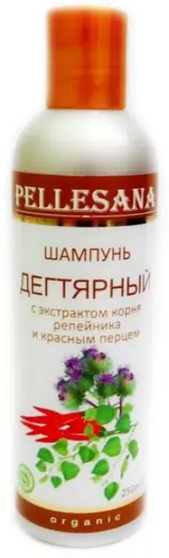 PELLESANA Шампунь для волос дегтярный, шампунь, 250 мл, 1 шт, с экстрактом корня репейника и красным перцем фото