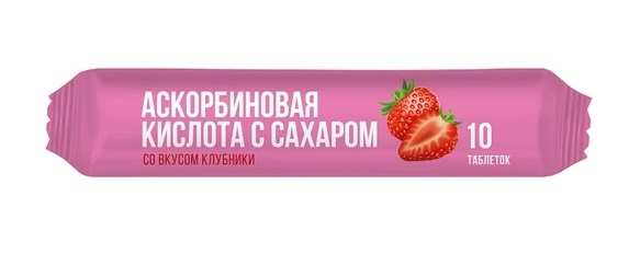 PL Аскорбинка с сахаром, таблетки жевательне, 10 шт, клубника фото