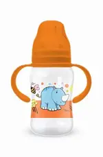 Dino&Rhino Бутылочка для кормления с соской молочной силиконовой с широким горлом с ручками, 0 +, 270 мл, 1 шт, арт. КК1272 фото