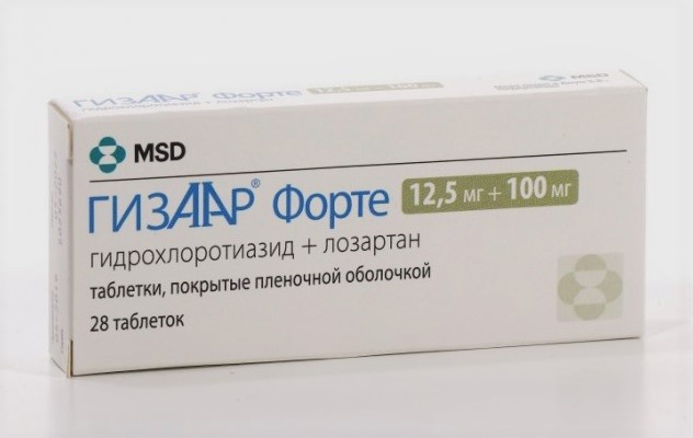 Гизаар Форте, 12.5 мг + 100 мг, таблетки, покрытые пленочной оболочкой, 28 шт. фото