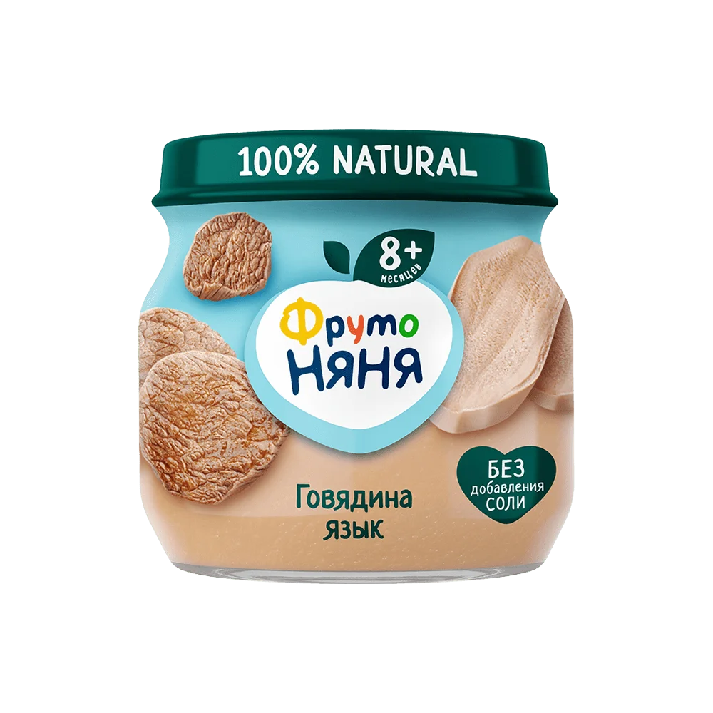 Фрутоняня детское пюре, 8+ мес, пюре, 80 г, 1 шт, говядина + язык фото