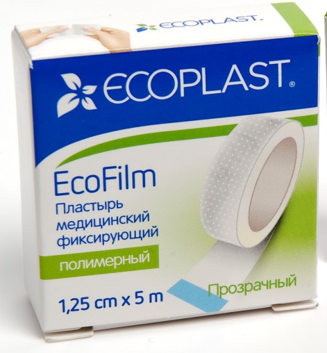 Ecoplast Ecofilm Лейкопластырь медицинский фиксирующий, 1.25 см х 500 см, 1 шт, прозрачный, полимерная основа фото