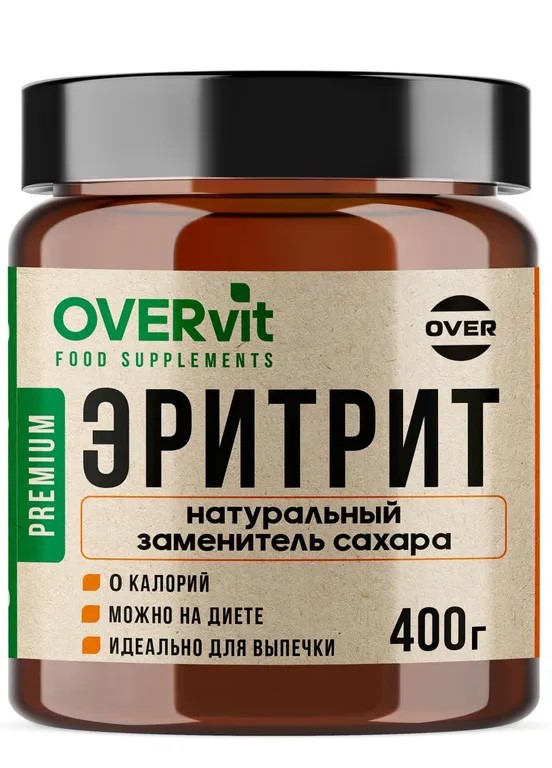 OVERvit Эритрит натуральный заменитель сахара, порошок, 400 г, 1 шт. фото