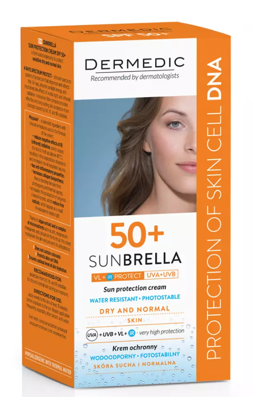 Дермедик Sunbrella Sun Protection Cream Dry and Normal Skin SPF50+, крем, 50 г, 1 шт, для нормальной и сухой кожи фото