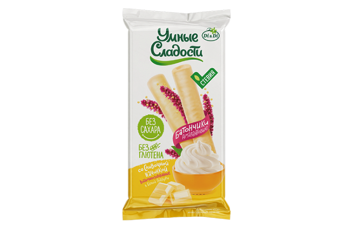 Умные сладости амарантовые батончики в белой глазури, батончик, 20 г, 1 шт, сливочная начинка фото