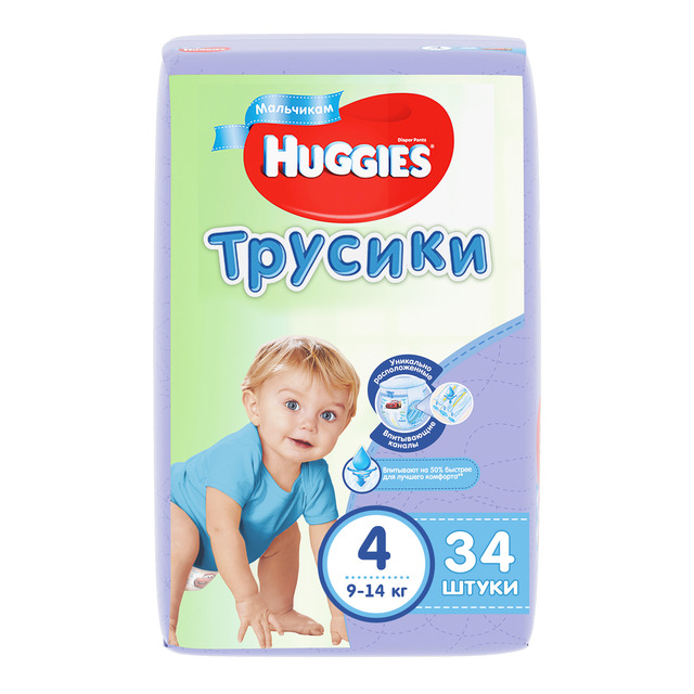 Huggies Подгузники-трусики детские, р. 4, 34 шт, 9-14 кг, для мальчиков фото