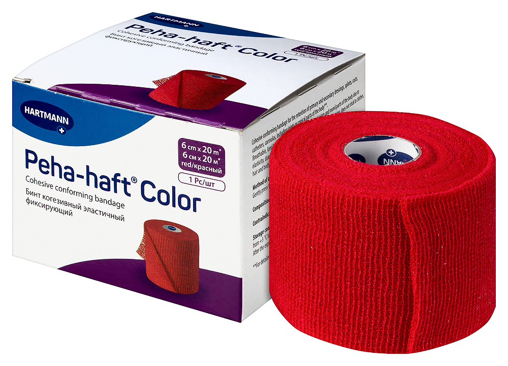 Peha-haft Бинт самофиксирующийся, 6 см x 20 м, 1 шт, красный фото