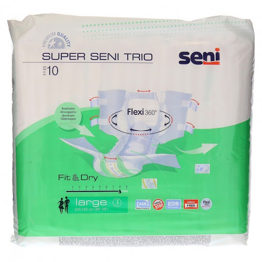Seni Super Trio Подгузники для взрослых, Large L (3), 10 шт, 100-150 см фото