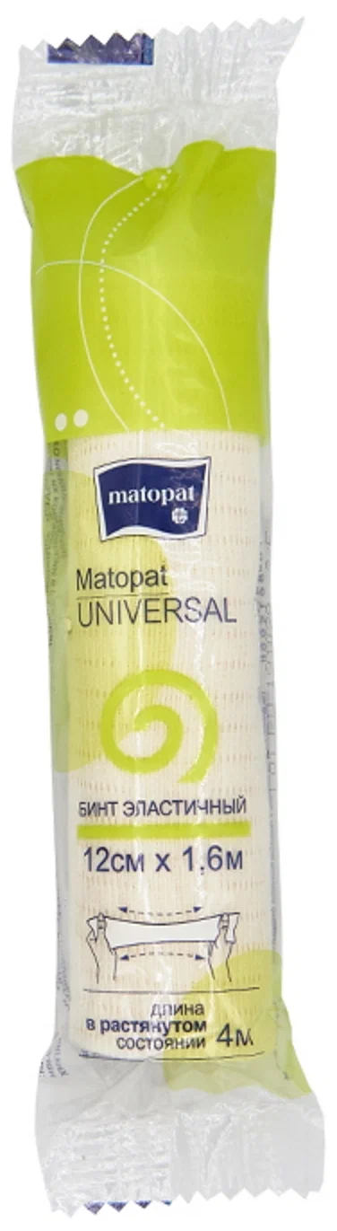 Matopat Universal Бинт эластичный с застежкой, 12 см х 1.6 м, бинт эластичный, 1 шт. фото