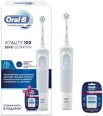 Oral-B Vitality 100 Sensi набор зубная щетка и нить, набор, 1 шт, зубная щетка электрическая + нить зубная Pro Expert 25м фото