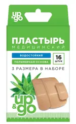 UP&GO Aloe care Набор пластырей медицинских водонепроницаемых, пластырь медицинский, 16 шт, 3 размера фото