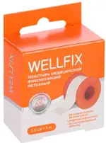 Wellfix Пластырь медицинский фиксирующий, 2.5 см х 500 см, пластырь, 1 шт, белого цвета, нетканая основа фото