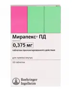 Мирапекс ПД, 0.375 мг, таблетки пролонгированного действия, 10 шт. фото