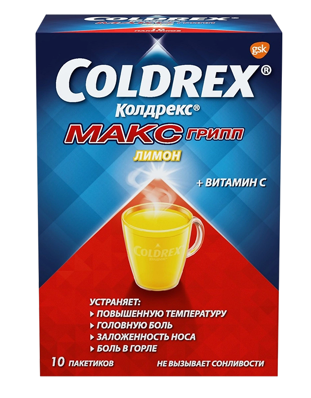 Колдрекс МаксГрипп, порошок для приготовления раствора для приема внутрь, 6.427 г, 10 шт, лимон фото