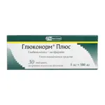 Глюконорм Плюс, 5 мг+500 мг, таблетки, покрытые пленочной оболочкой, 30 шт. фото 