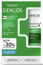 Vichy Dercos интенсивный шампунь против перхоти для нормальных и жирных волос 200 мл + сменный блок 500 мл, набор, 1 шт. фото