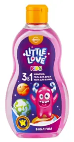 Little love шампунь-гель для душа-пена для ванны 3в1, шампунь-гель, 400 мл, 1 шт, бабл гам фото