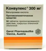 Конвулекс, 300 мг, таблетки пролонгированного действия, покрытые пленочной оболочкой, 50 шт. фото 