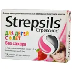 Стрепсилс, таблетки для рассасывания, 16 шт, клубника, без сахара, для детей с 6 лет фото