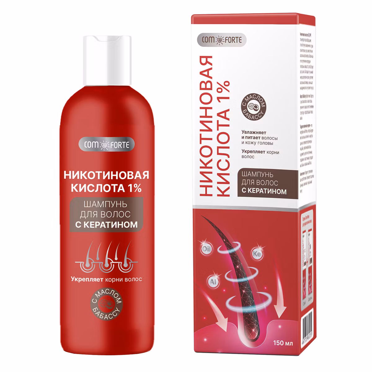 ComForte Шампунь с никотиновой кислотой 1% и кератином, шампунь, 150 мл, 1 шт. фото