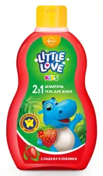 Little love детский шампунь-гель для душа 2в1, шампунь-гель, 400 мл, 1 шт, сладкая клубника фото