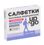UP&GO Салфетки стерильные марлевые евро 8 сложений, 10 см х 10 см, 10 шт. фото