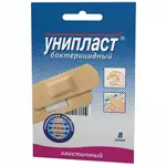 Унипласт лейкопластырь бактерицидный эластичный, 1.9 см х 7.2 см, пластырь медицинский, 8 шт, из эластичной ткани фото