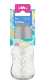 Lubby Бутылочка стеклянная с силиконовой соской, узкое горло, 0+ мес, 120 мл, 1 шт, арт. 16032 фото