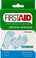 Firstaid перчатки смотровые латексные опудренные нестерильные, Small S (6-7), пара, 5 шт. фото