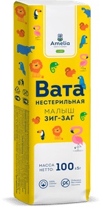 Амелия Малыш Вата хирургическая нестерильная Зиг-Заг, 100 г, 1 шт. фото