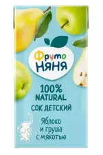 Фрутоняня Сок, сок, 500 мл, 1 шт, яблоко + груша, с мякотью, без сахара фото