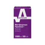 Метформин Пролонг-Акрихин, 1000 мг, таблетки с пролонгированным высвобождением, покрытые пленочной оболочкой, 60 шт. фото 1