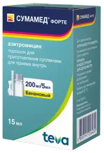 Сумамед форте, 200 мг/5 мл, порошок для приготовления суспензии для приема внутрь, 16.74 г (15 мл), 1 шт, банан фото 2