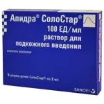 Апидра СолоСтар, 100 ЕД/мл, раствор для подкожного введения, 3 мл, 5 шт, в шприц-ручках СолоСтар фото