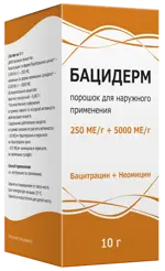 Бацидерм, 250 МЕ/г + 5000 МЕ/г, порошок для наружного применения, 10 г, 1 шт. фото 