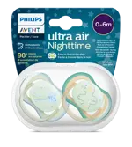 AVENT Ultra Air Пустышка силиконовая ортодонтическая ночная с футляром, 0-6 месяцев, 2 шт, арт. SCF376/18 фото
